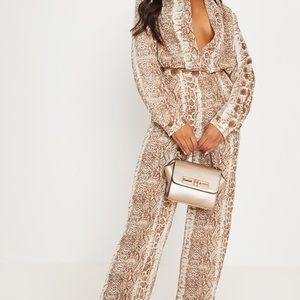 Brown Snake Print Wide Leg Pants